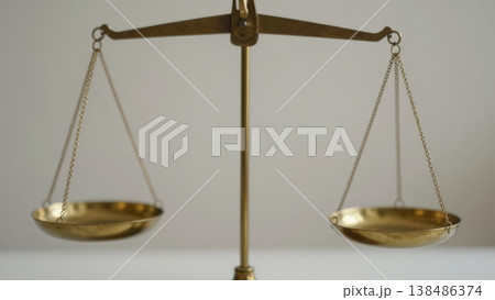 Gold Scales Suspended In Balanced Position, Symbolic Representation Of Fairness And Equilibrium Minimalist Composition With Neutral Background, Emphasis On Symmetry, Measurement, 138486374