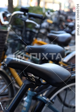 City bicycles parking on sidewalk in Japan City bicycles parking on sidewalk in Japan 138486704
