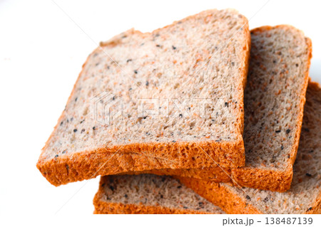 Whole wheat bread slices for a healthy breakfast. 138487139