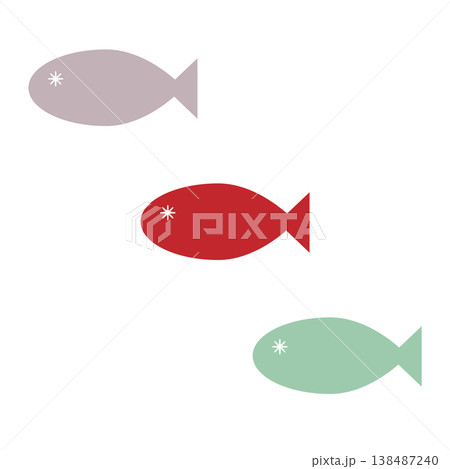 魚のシンプルなイラスト素材セット（夏・海・レジャー・川・手描き風・くすみカラー） 138487240