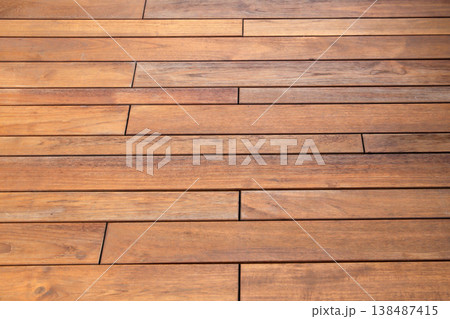 Wooden walkway surface with natural grain and warm brown tones. Wooden walkway surface with natural grain and warm brown tones. 138487415