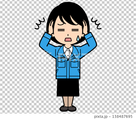 一位短髮女白領雙手抱頭。 一位短髮女白領雙手抱頭。 138487695
