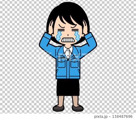 一位短髮女白領抱著頭哭泣。 一位短髮女白領抱著頭哭泣。 138487696