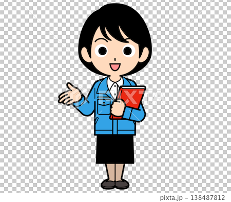 一位短髮女職員拿著一份文件，向同事介紹。 138487812