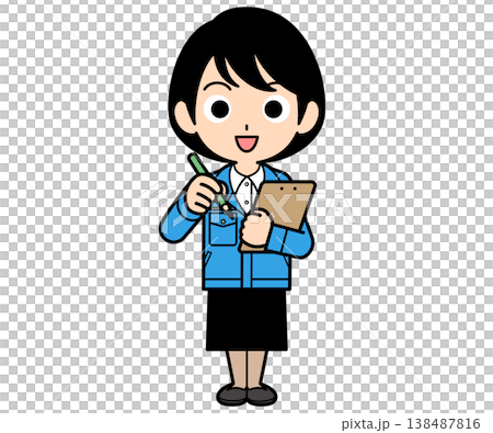 一位短髮辦公室職員一邊拿著活頁夾一邊做筆記。 一位短髮辦公室職員一邊拿著活頁夾一邊做筆記。 138487816