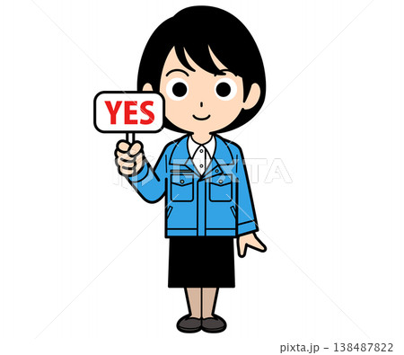 YESの札を持つショートヘアーの事務員の女性 138487822