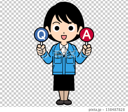A short-haired female office worker holding a Q card and an A card. A short-haired female office worker holding a Q card and an A card. 138487828