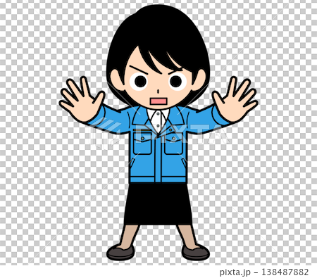 一位短髮女上班族擋在路中間了。 一位短髮女上班族擋在路中間了。 138487882