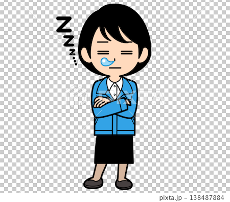 立ったまま居眠りするショートヘアーの事務員の女性 138487884
