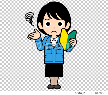 一位短髮上班族拿著新手駕駛貼紙，一臉困惑。 138487888