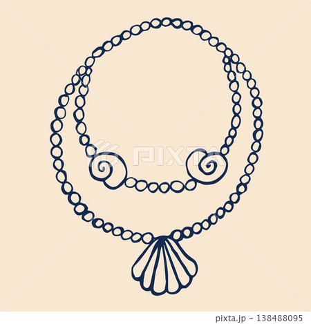 A stunning vector illustration showcases a pearl necklace in the enchanting mermaidcore style. 138488095