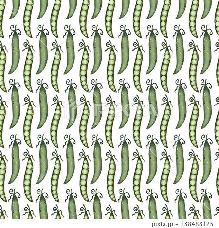 A delightful seamless watercolor pattern featuring fresh green peas set against a clean white background. 138488125