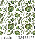 A fresh seamless watercolor pattern featuring a variety of green vegetables set against a clean white background. 138488127