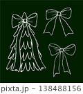 Vector illustration of a Christmas tree with a large bow and two separate bows on a dark green background. 138488156