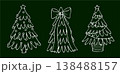 Vector illustration of three decorated Christmas trees on a dark green background. 138488157