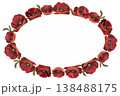 A beautiful watercolor illustration featuring an oval frame made of vibrant red poppy flowers and lush greenery against a clean white background 138488175