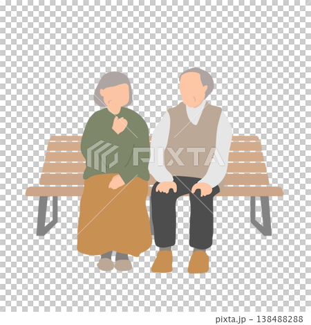 一對老年夫婦在長椅上聊天：這是老年人日常生活和社區互動的畫面。 138488288