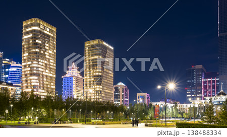 カザフスタン・首都アスタナ中心部の街並み・夜景 / Astana, Kazakhstan カザフスタン・首都アスタナ中心部の街並み・夜景 / Astana, Kazakhstan 138488334
