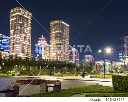 カザフスタン・首都アスタナ中心部の街並み・夜景 / Astana, Kazakhstan 138488335