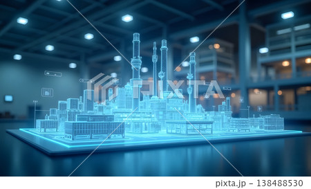 ホログラムで可視化された未来のデジタルツイン工場：透明な仮想モデルとデータオーバーレイ 138488530