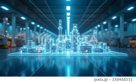 未来型スマートファクトリーのデジタルツイン：ホログラムで表示された工業プラントの3D可視化 138488531