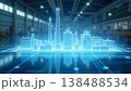ミニマルな未来工場のコンセプト：ホログラムで表現されたデジタルツインとインダストリアル背景 138488534