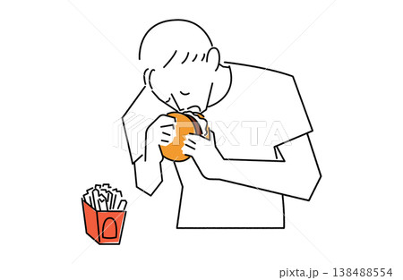ハンバーガーにかぶりつく男性 138488554