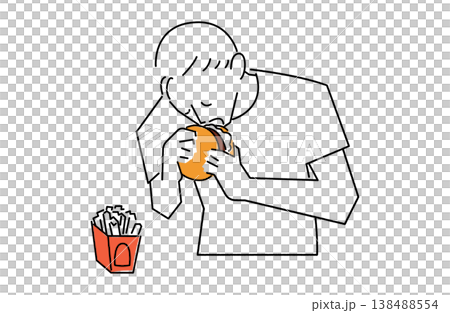 ハンバーガーにかぶりつく男性 138488554