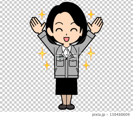 A happy office worker with a one-curl bob hairstyle. 138488609