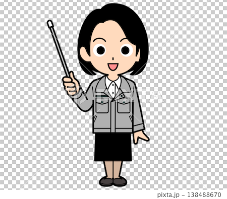 一位留著單卷波波頭的女上班族一邊拿著指示棒一邊解釋。 138488670