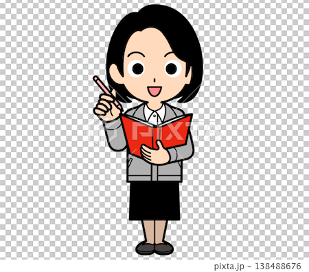 A female office worker with a one-curl bob haircut takes notes while holding a file. 138488676