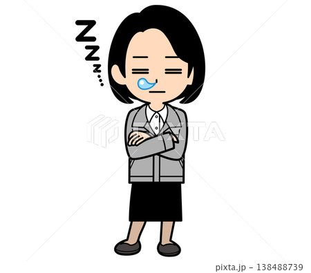 立ったまま居眠りするワンカールボブの事務員の女性 立ったまま居眠りするワンカールボブの事務員の女性 138488739
