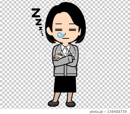 立ったまま居眠りするワンカールボブの事務員の女性 立ったまま居眠りするワンカールボブの事務員の女性 138488739
