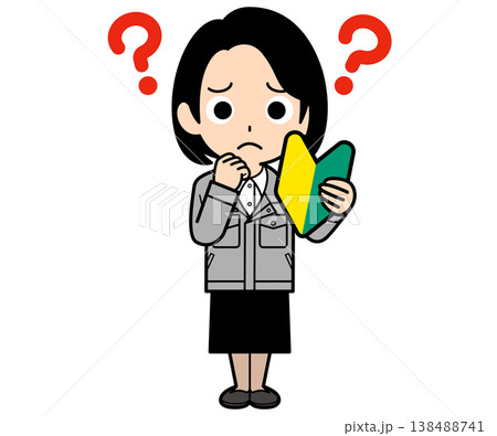 初心者マークを持って疑問に思うワンカールボブの事務員の女性 初心者マークを持って疑問に思うワンカールボブの事務員の女性 138488741