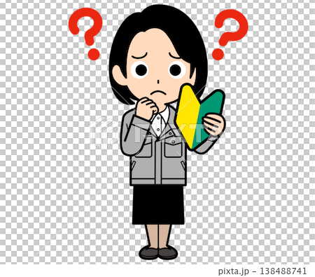 一位留著及肩短髮的女上班族,手裡拿著新手駕駛貼紙,似乎有什麼問題想問。 一位留著及肩短髮的女上班族,手裡拿著新手駕駛貼紙,似乎有什麼問題想問。 138488741