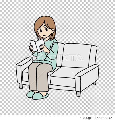 A simple illustration of a woman enjoying reading on a sofa. A simple illustration of a woman enjoying reading on a sofa. 138488832