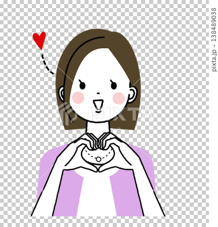 A woman with bobbed hair and office casual attire is making a heart shape with both hands. A woman with bobbed hair and office casual attire is making a heart shape with both hands. 138489038