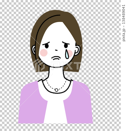一位留著波波頭、穿著職業休閒服的女子正在哭泣。 一位留著波波頭、穿著職業休閒服的女子正在哭泣。 138489041