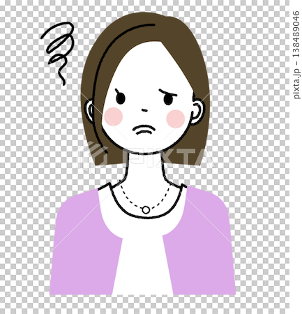 A woman with bobbed hair and office casual attire; a woman feeling confused or uneasy. A woman with bobbed hair and office casual attire; a woman feeling confused or uneasy. 138489046