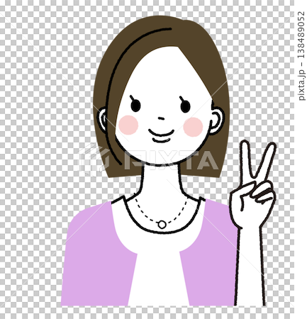 一位留著波波頭、穿著休閒職業裝的女士；一位面帶微笑、比出和平手勢的女士。 138489052