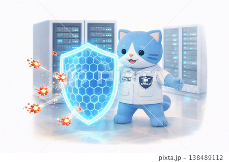 サイバー攻撃を防ぐ猫のキャラクター3D ファイアウォール・ネットワークセキュリティ 138489112