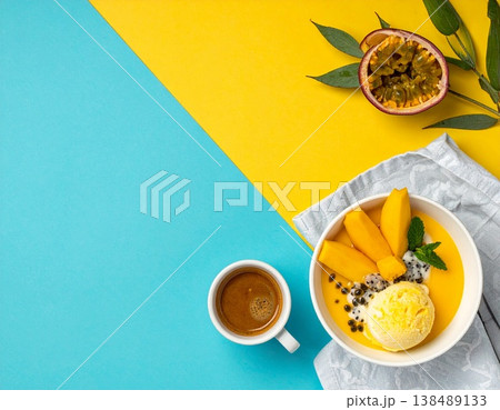 爽やかなレモンパンケーキとエスプレッソの朝食風景 爽やかなレモンパンケーキとエスプレッソの朝食風景 138489133
