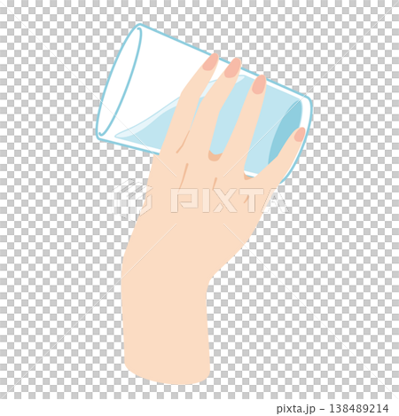Drink water from the glass you're holding. Drink water from the glass you're holding. 138489214