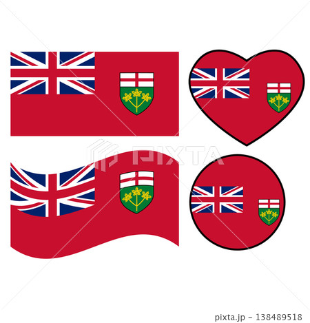 Waving flag of Ontario. Ontario national flag on white background. Ontario love flag. Circle badge. flat style. 138489518