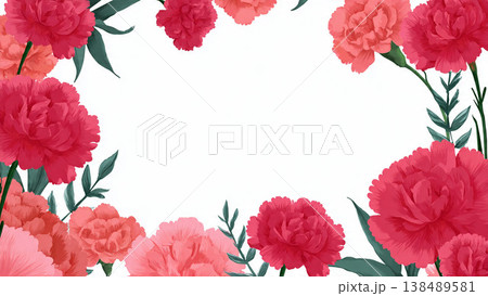 赤いカーネーションのコーナーフレーム 138489581