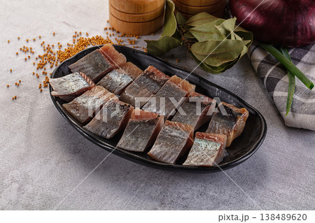 Salted herring fillet pieses snack 138489620