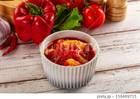 Hungarian lecho with pepper and tomato Hungarian lecho with pepper and tomato 138489715