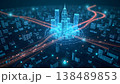 未来の交通監視システム：ホログラムで表示された都市交通のデジタルツインとデータフロー可視化 138489853