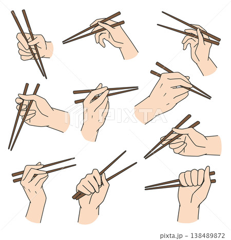 箸を持つ手のイラスト　10パターン 138489872