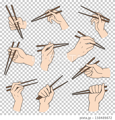 箸を持つ手のイラスト　10パターン 138489872